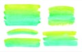 Neon green, yellow gradient vector watercolor brush strokes, stripes set, painted backgrounds. Royalty Free Stock Photo